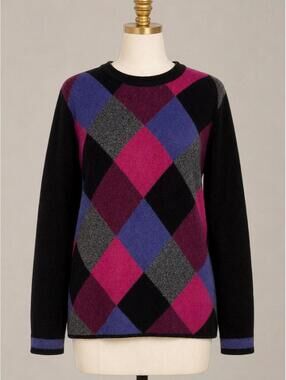 Vintage Karen Scott Argyle Sweater Purple Black 90s Cozy